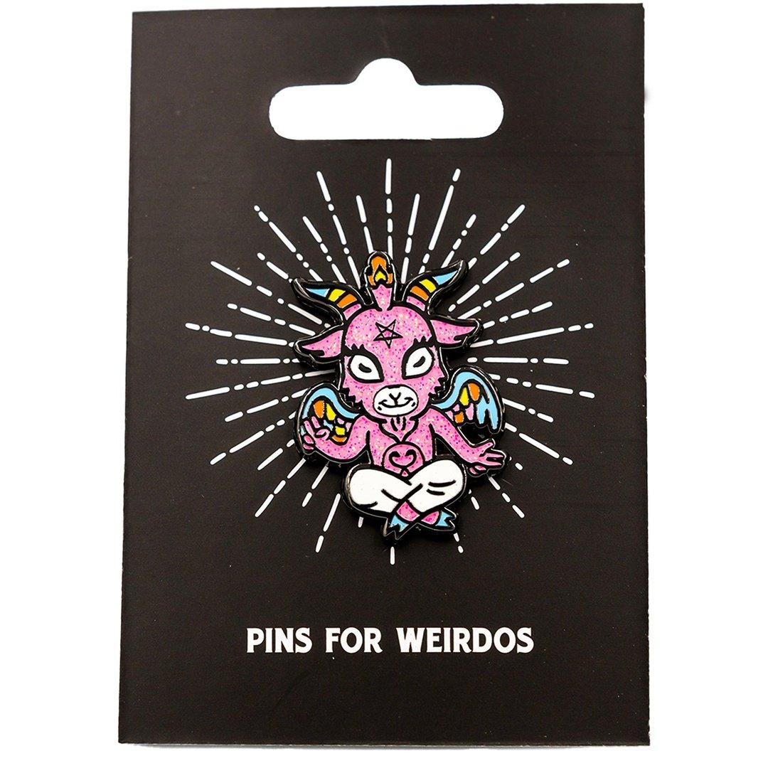 Cute Baphomet Goat Hard Enamel Pin with Glitter-1