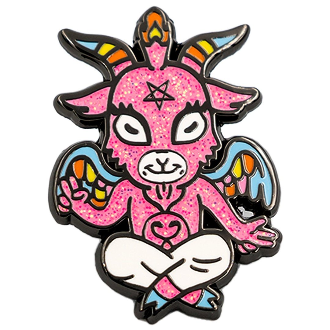 Cute Baphomet Goat Hard Enamel Pin with Glitter-3
