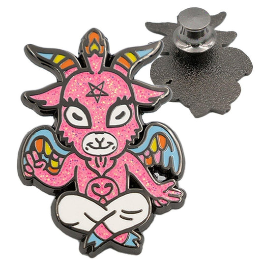 Cute Baphomet Goat Hard Enamel Pin with Glitter-0